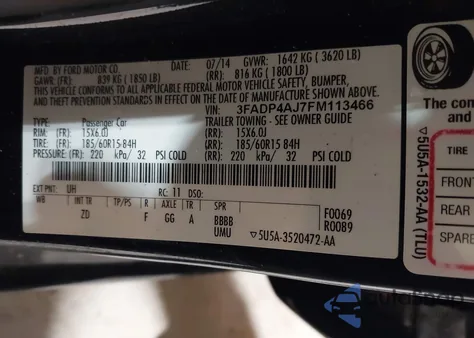 2015 Ford Fiesta S из США, поврежденный, VIN 3FADP4AJ7FM113466